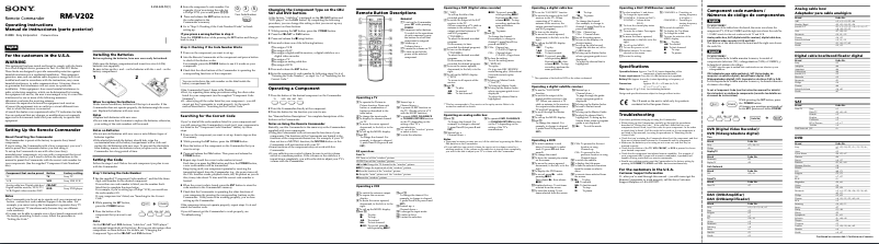 Page 1 de la notice Manuel utilisateur Sony RM-V202