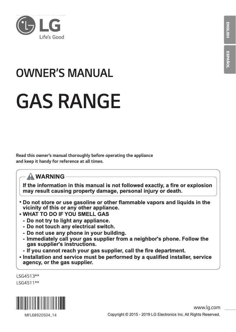 Page n°1 - Manuel utilisateur LG LSG4513ST