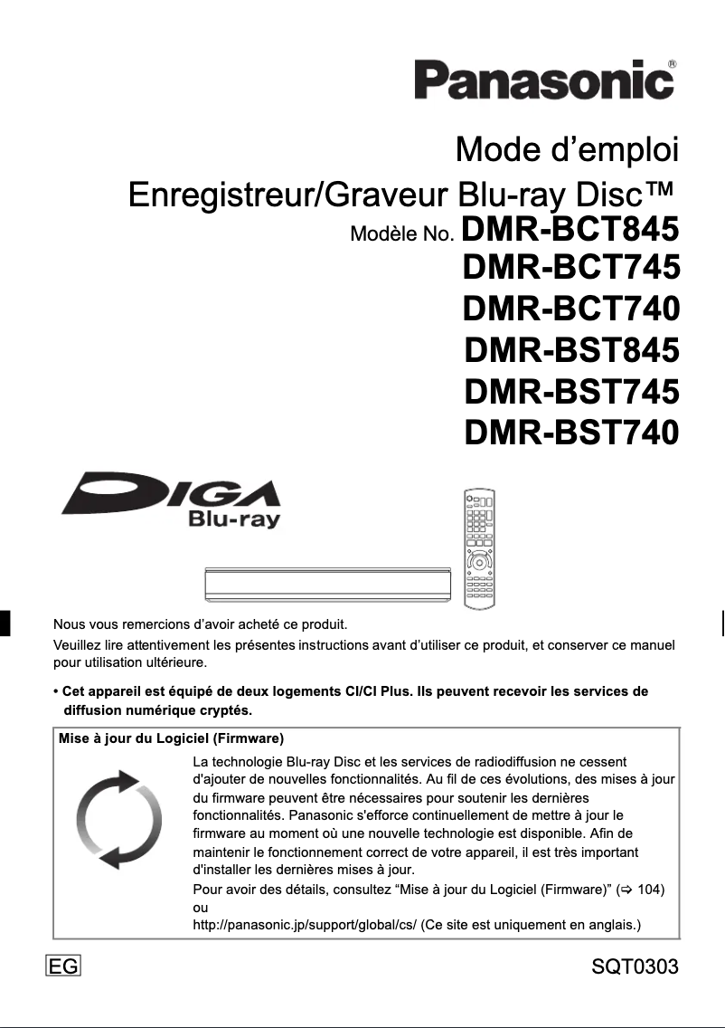 Page 1 de la notice Manuel utilisateur Panasonic DMR-BST740