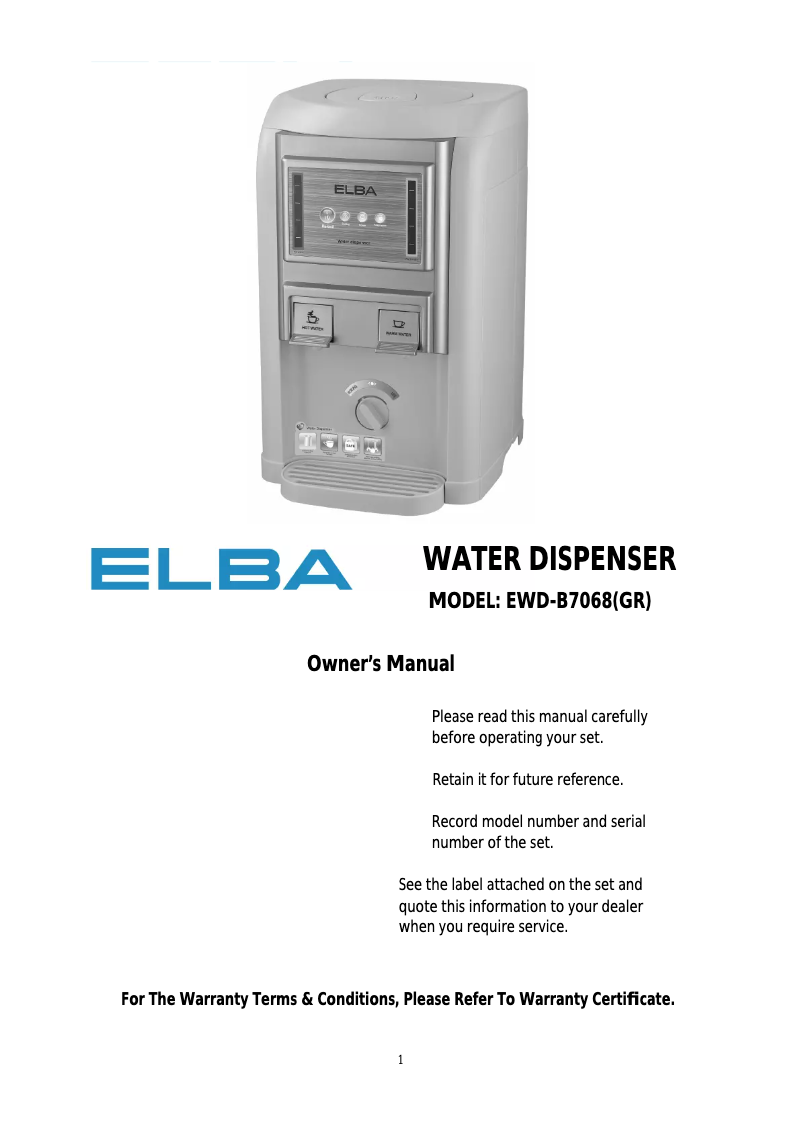 Page n°1 - Manuel utilisateur Elba EWD-B7068(GR)