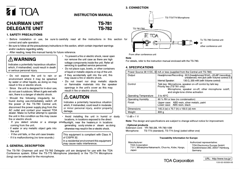 Image de la première page du manuel de l'appareil TS-782