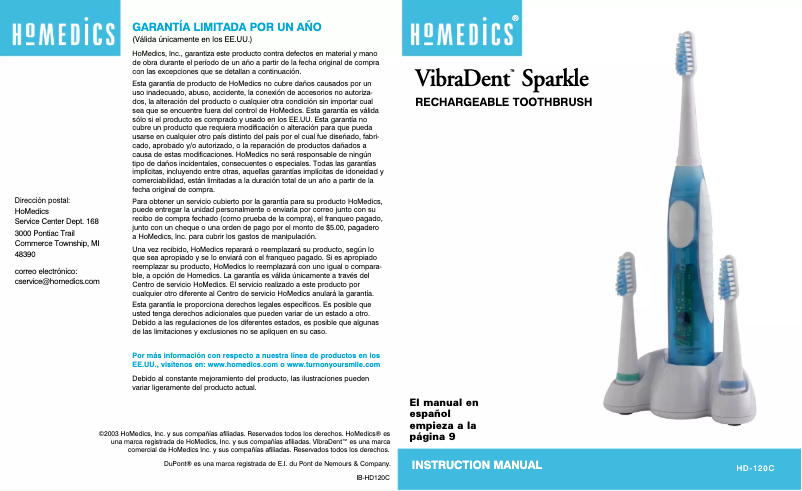 Image de la première page du manuel de l'appareil VibraDent sparkle HD-120