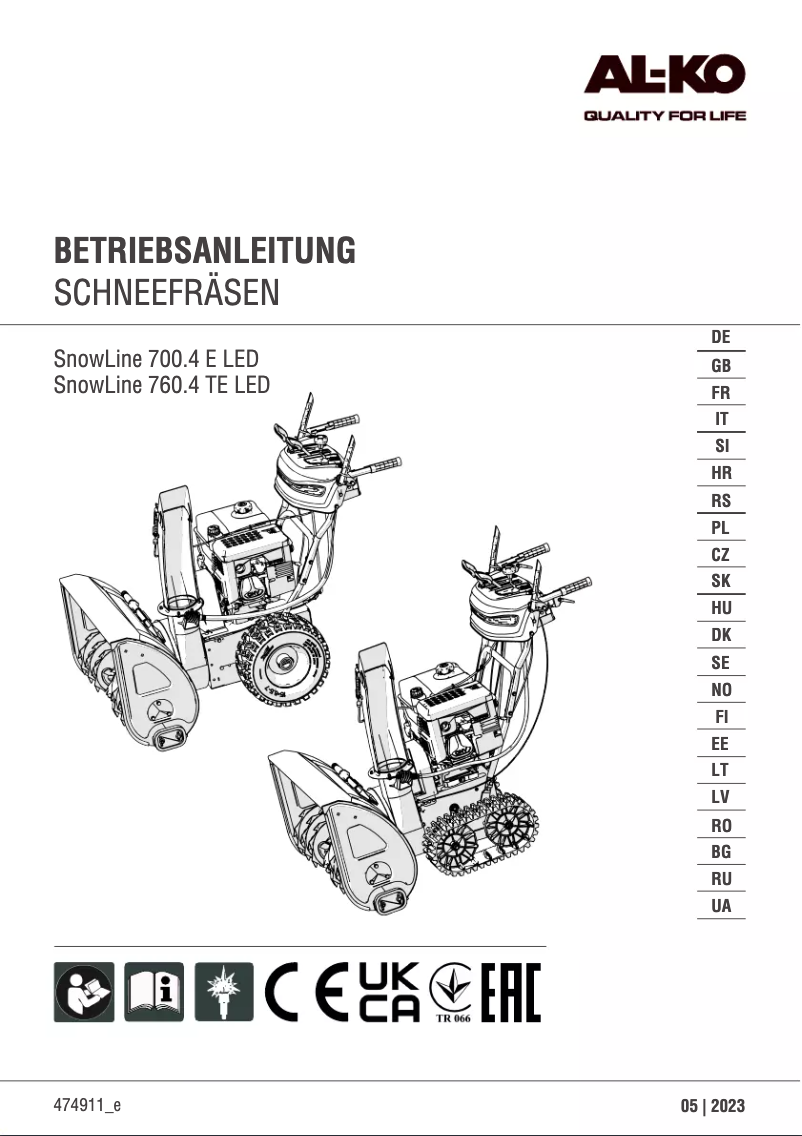 Page 1 de la notice Manuel utilisateur AL-KO SnowLine 760.4 TE LED