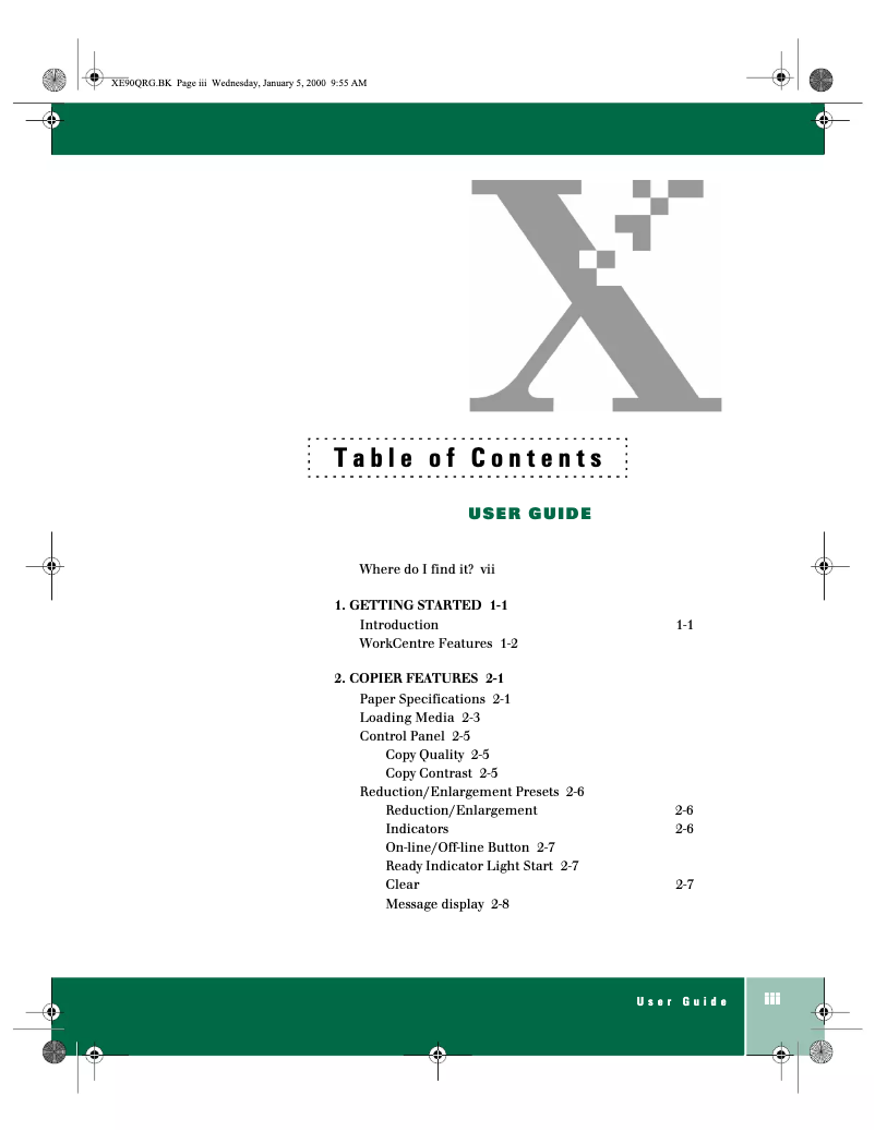 Page 1 de la notice Manuel utilisateur Xerox WorkCentre XE90fx