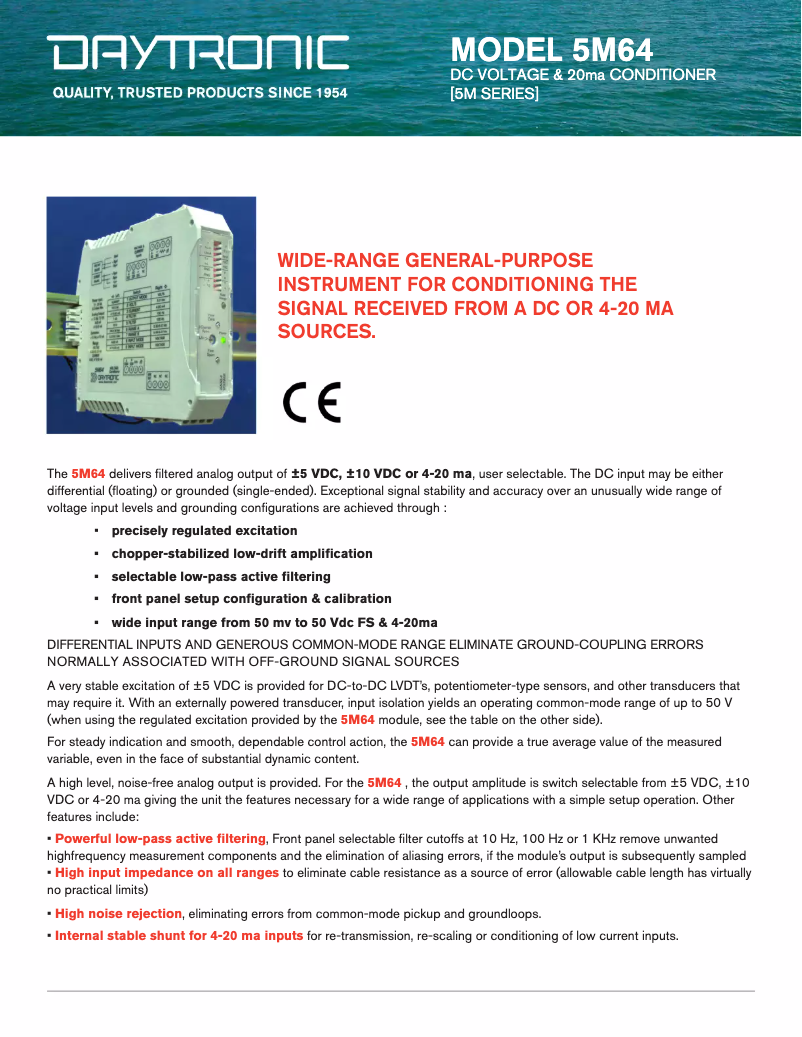 Page 1 de la notice Fiche technique Daytronic 5M64