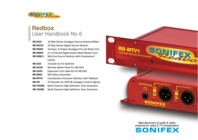 Page n°1 - Manuel utilisateur Sonifex Redbox RB-TGHDX