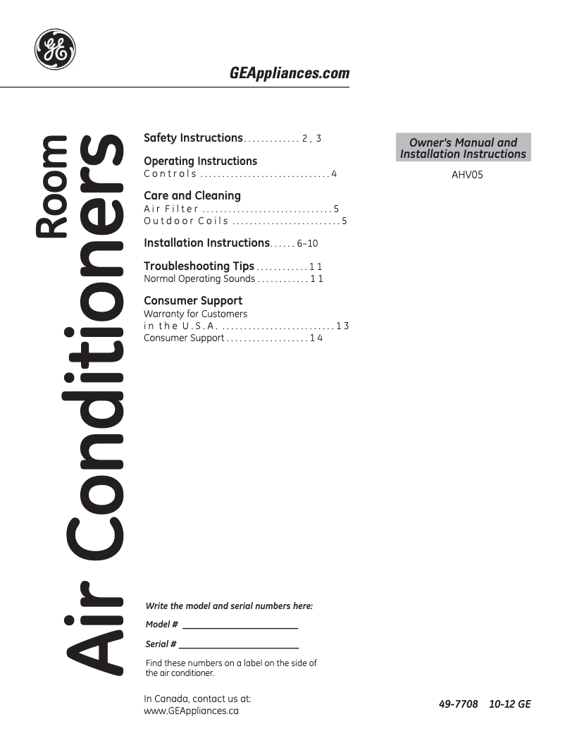 Image de la première page du manuel de l'appareil AHV05LR