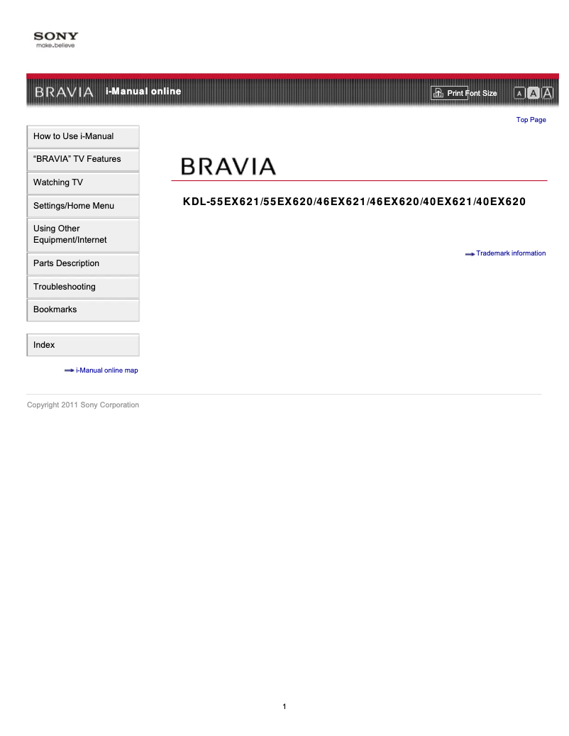 Page 1 de la notice Manuel utilisateur Sony Bravia KDL-46EX620