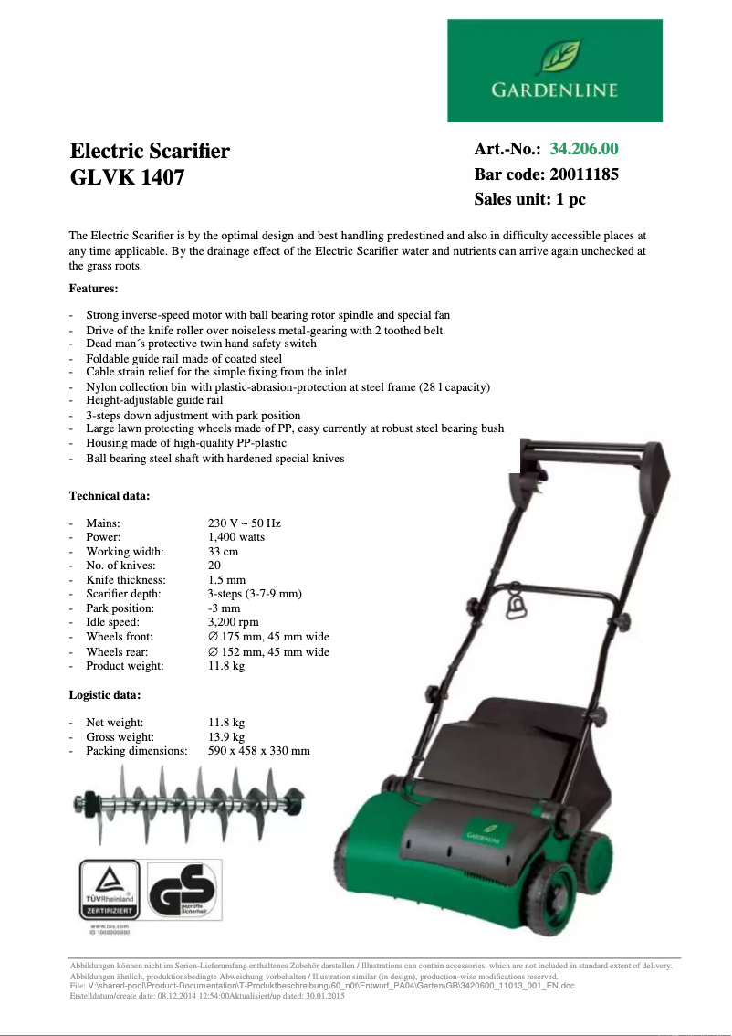 Page 1 de la notice Manuel utilisateur Gardenline GLVK 1407