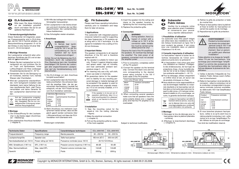 Page n°1 - Manuel utilisateur Monacor EDL-28W/WS
