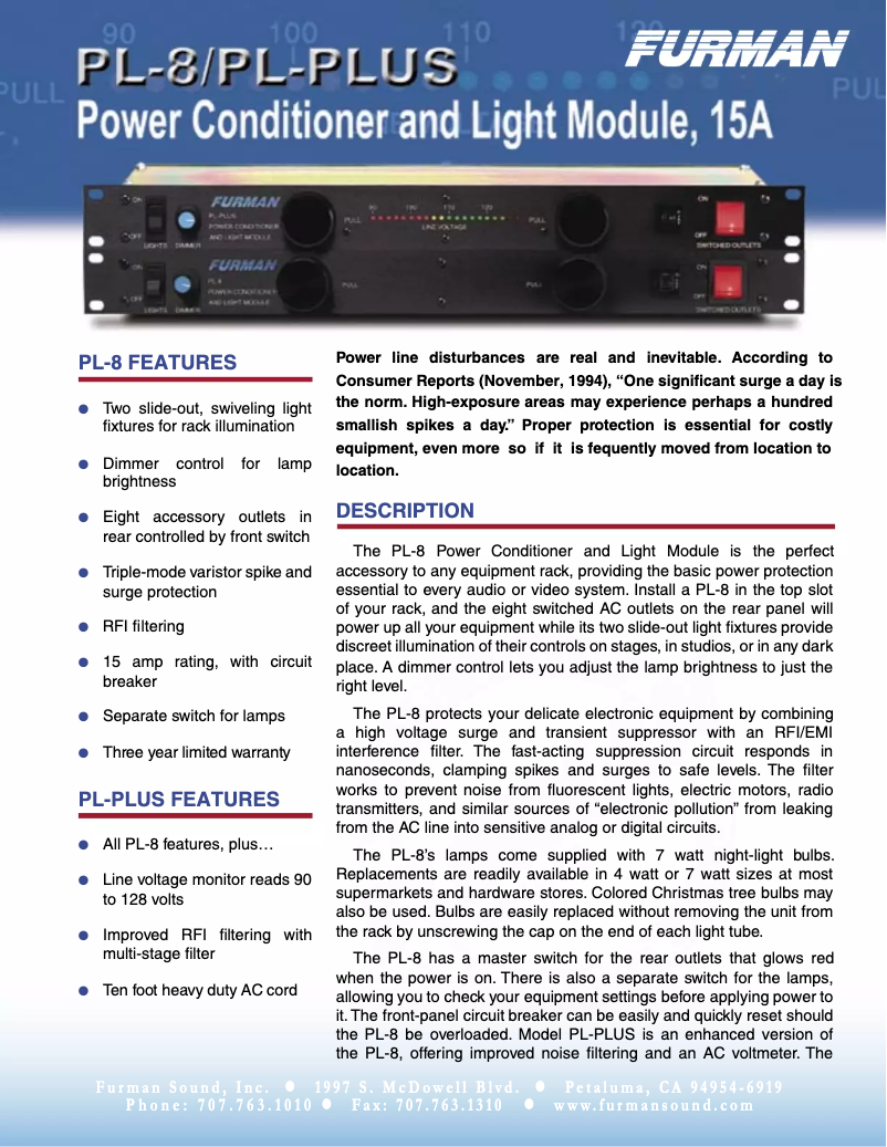 Página 1 del manual Ficha técnica Furman PL-PLUS C E