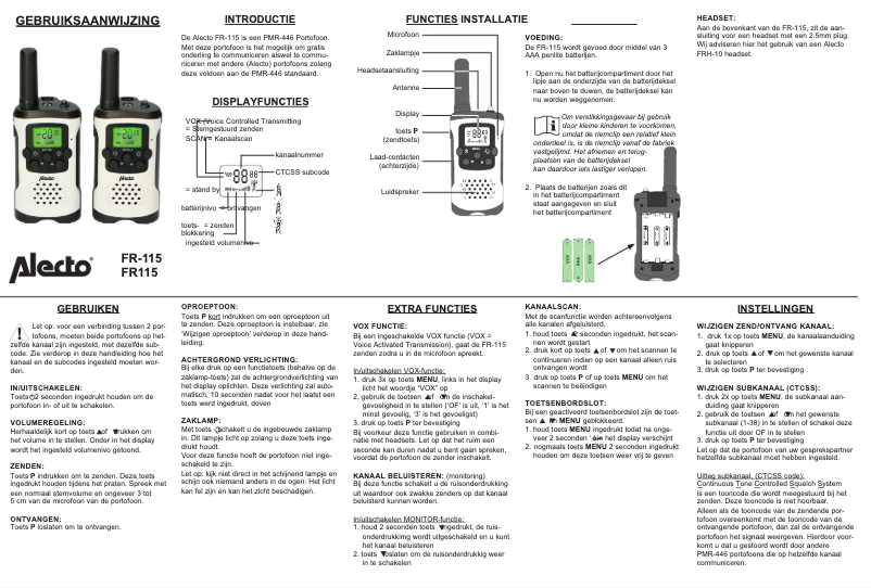 Page 1 de la notice Manuel utilisateur Alecto FR113