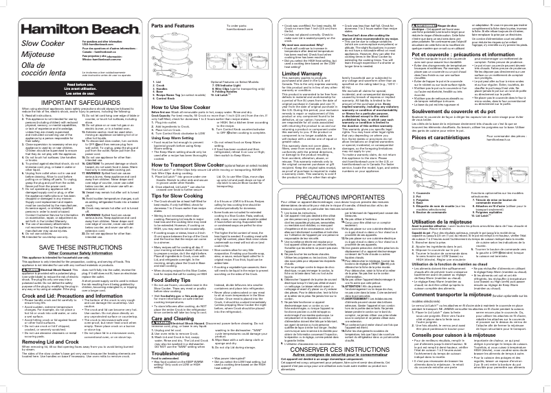 Page 1 de la notice Manuel utilisateur Hamilton Beach 33666