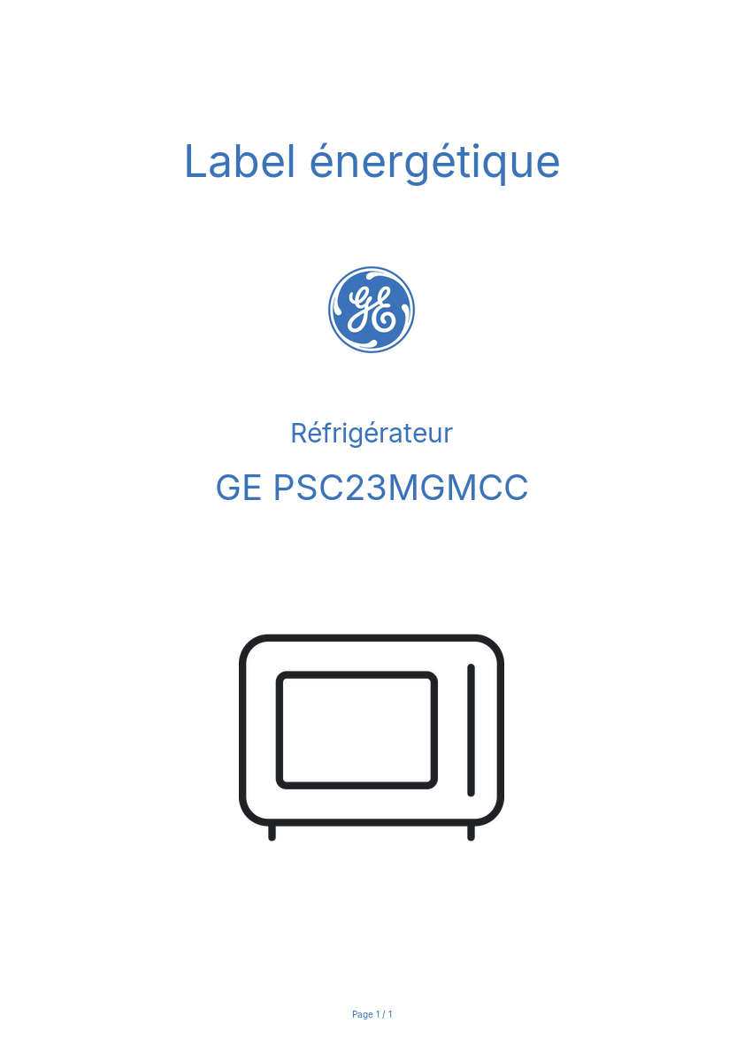 Page n°1 - Label énergétique GE PSC23MGMCC