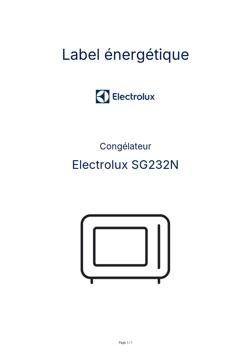 Page n°1 - Label énergétique Electrolux SG232N