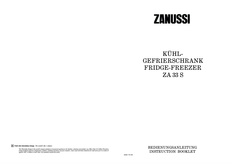 Page 1 de la notice Manuel utilisateur Zanussi ZA33S
