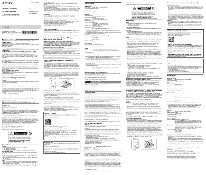 Imagen de la primera página del manual del dispositivo SRS-XB402M