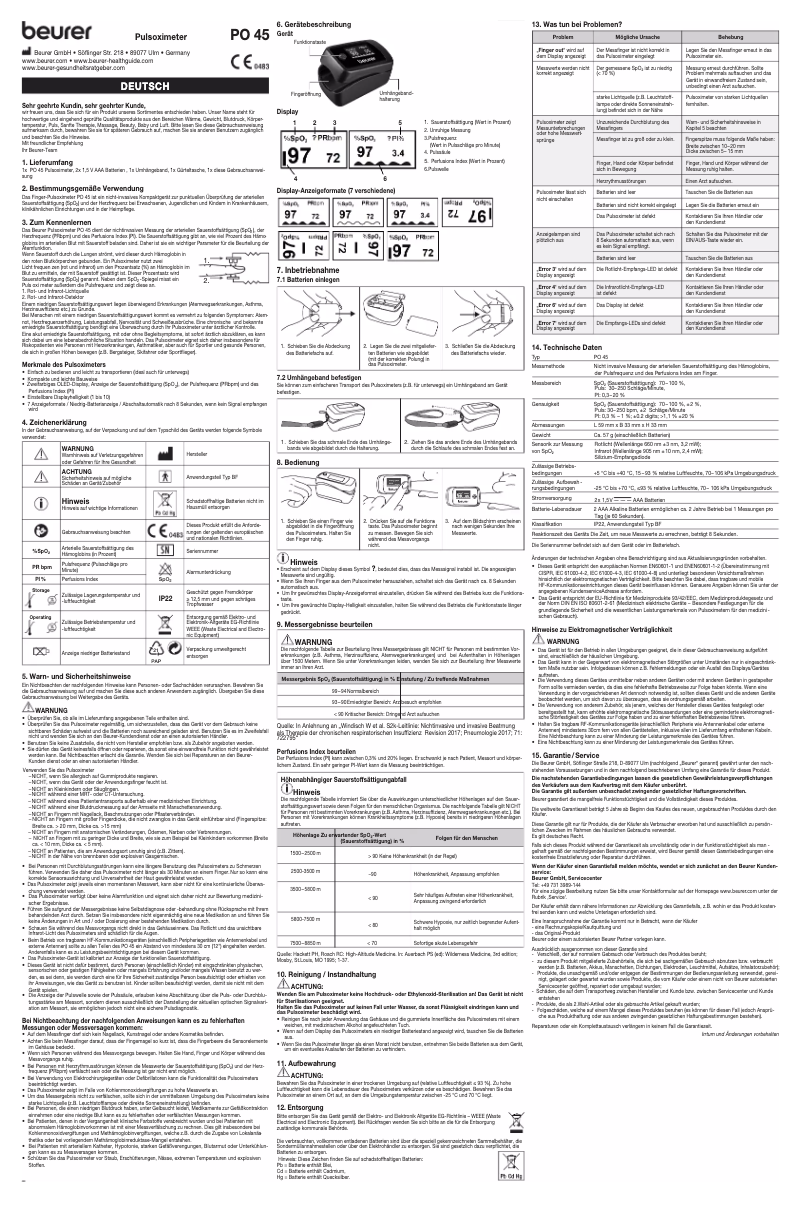 Page 1 de la notice Manuel utilisateur Beurer PO 45