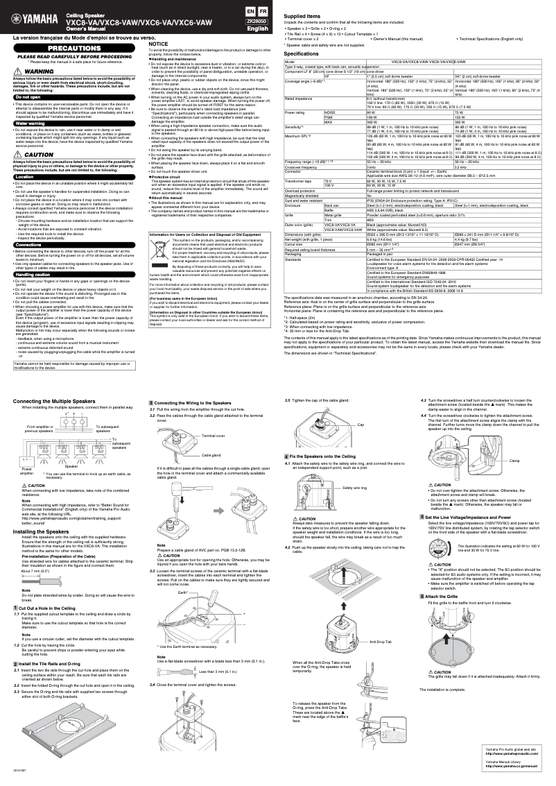 Page n°1 - Manuel utilisateur Yamaha VXC6-VA