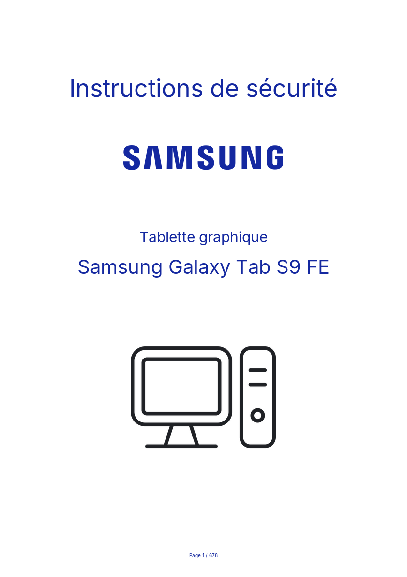 Page n°1 - Instructions de sécurité Samsung Galaxy Tab S9 FE