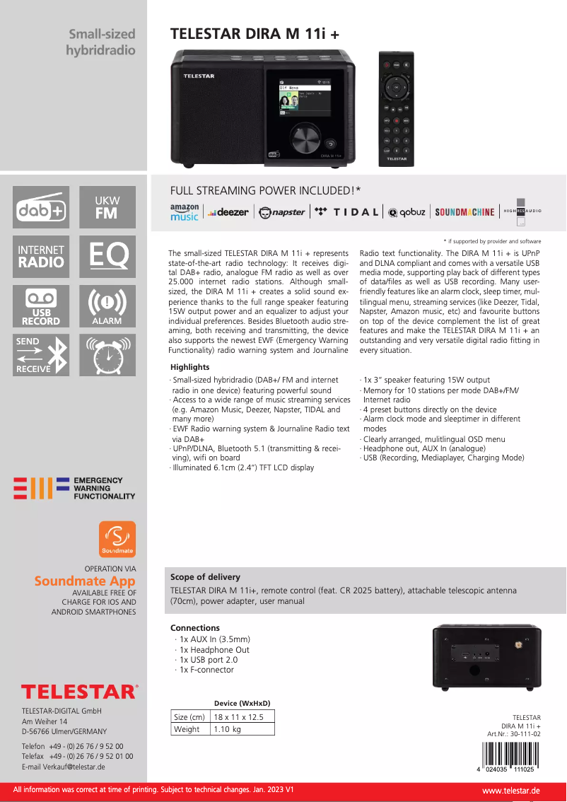 Image de la première page du manuel de l'appareil DIRA M 11i +