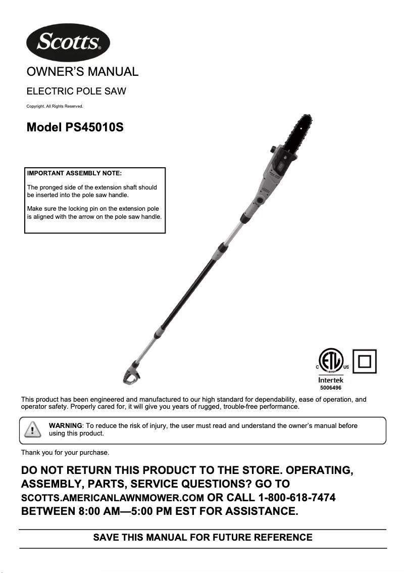 Page 1 de la notice Manuel utilisateur Scotts PS45010S