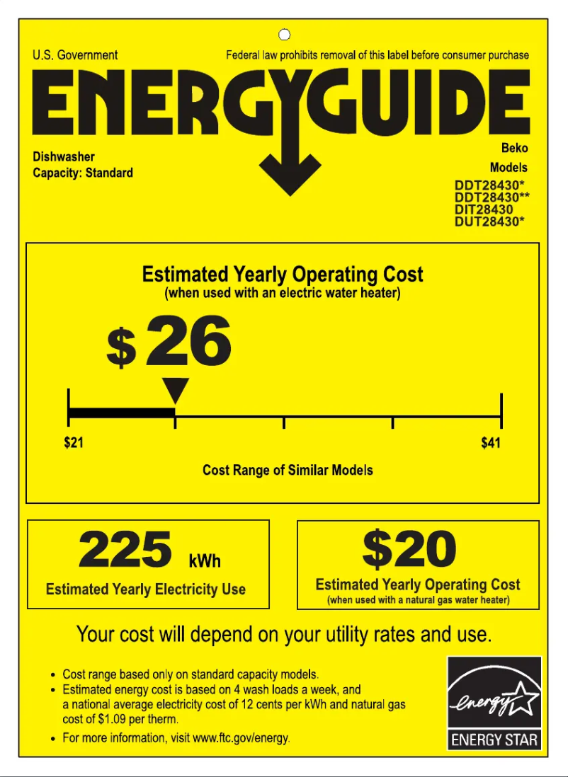 Page 1 de la notice Label énergétique Beko DDT28430X