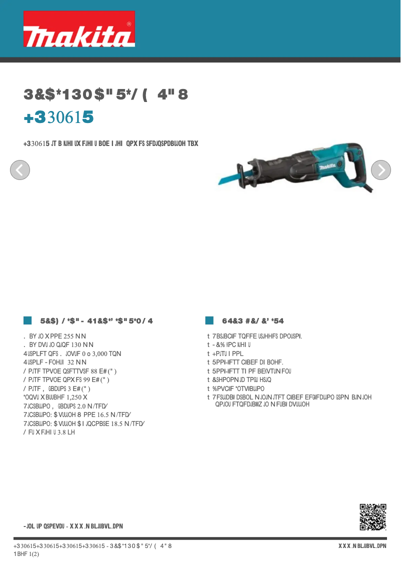 Page 1 de la notice Fiche technique Makita JR3061T