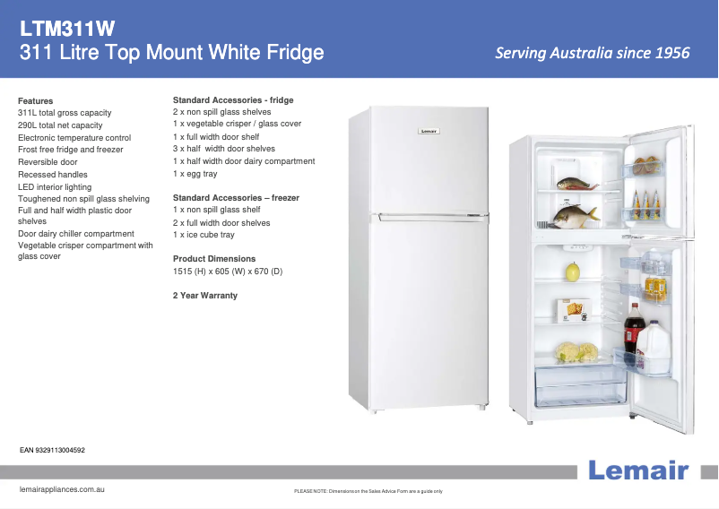Página 1 del manual Ficha técnica Lemair LTM311W