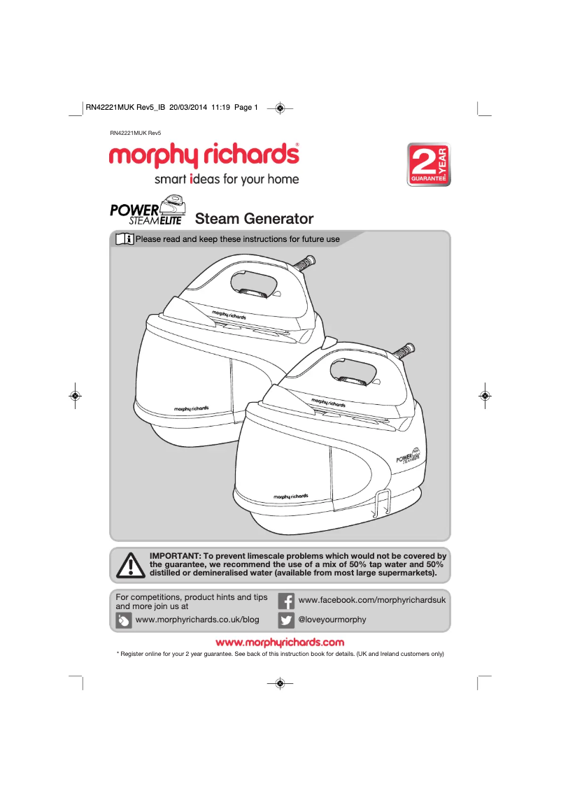 Page 1 de la notice Manuel utilisateur Morphy Richards Power Steam 330014