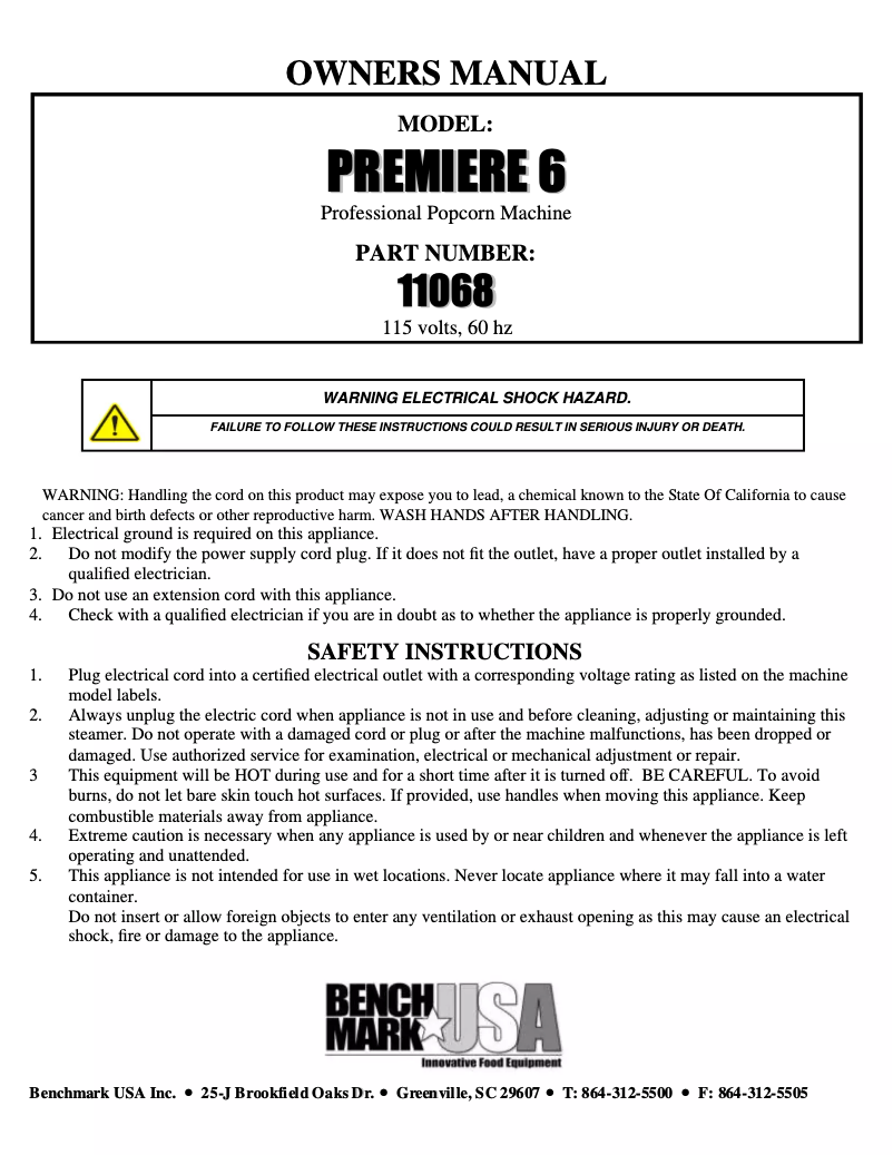 Image de la première page du manuel de l'appareil Premiere 6