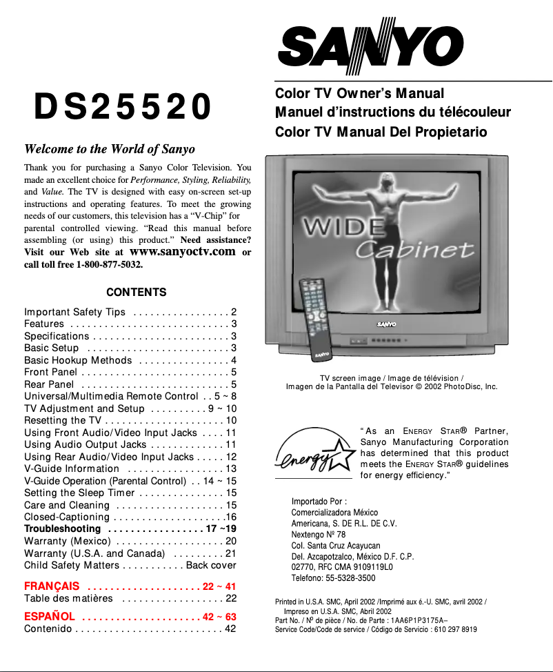 Page n°1 - Manuel utilisateur Sanyo DS25520