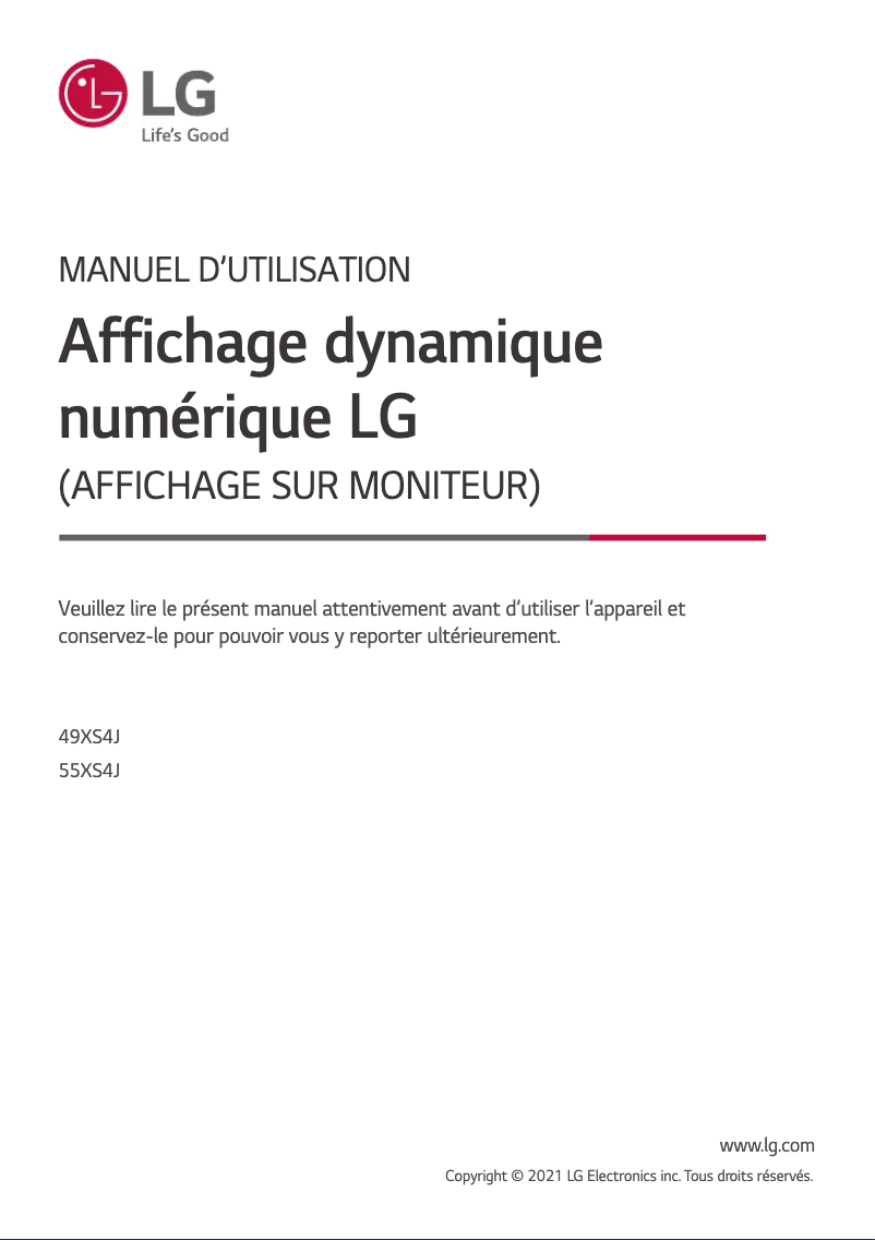 Page 1 de la notice Manuel utilisateur LG 49XS4J