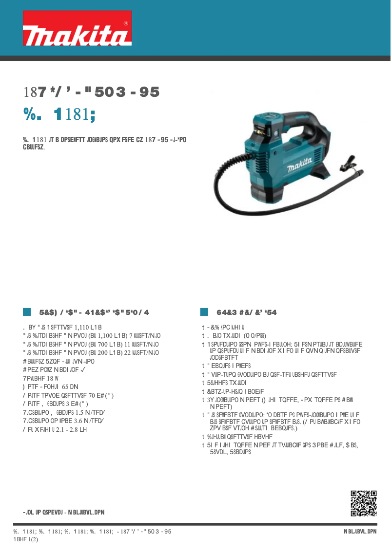 Page 1 de la notice Fiche technique Makita DMP181Z