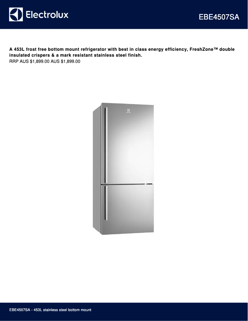 Page 1 de la notice Fiche technique Electrolux EBE4507SA