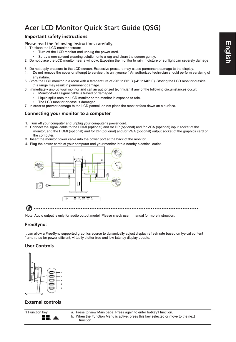 Página 1 del manual Guía de inicio rápido Acer ET322QUA