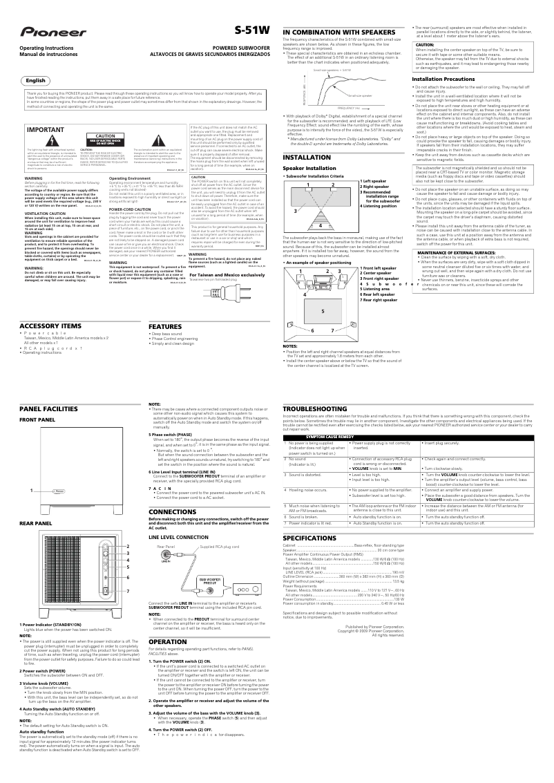 Page n°1 - Manuel utilisateur Pioneer S-51