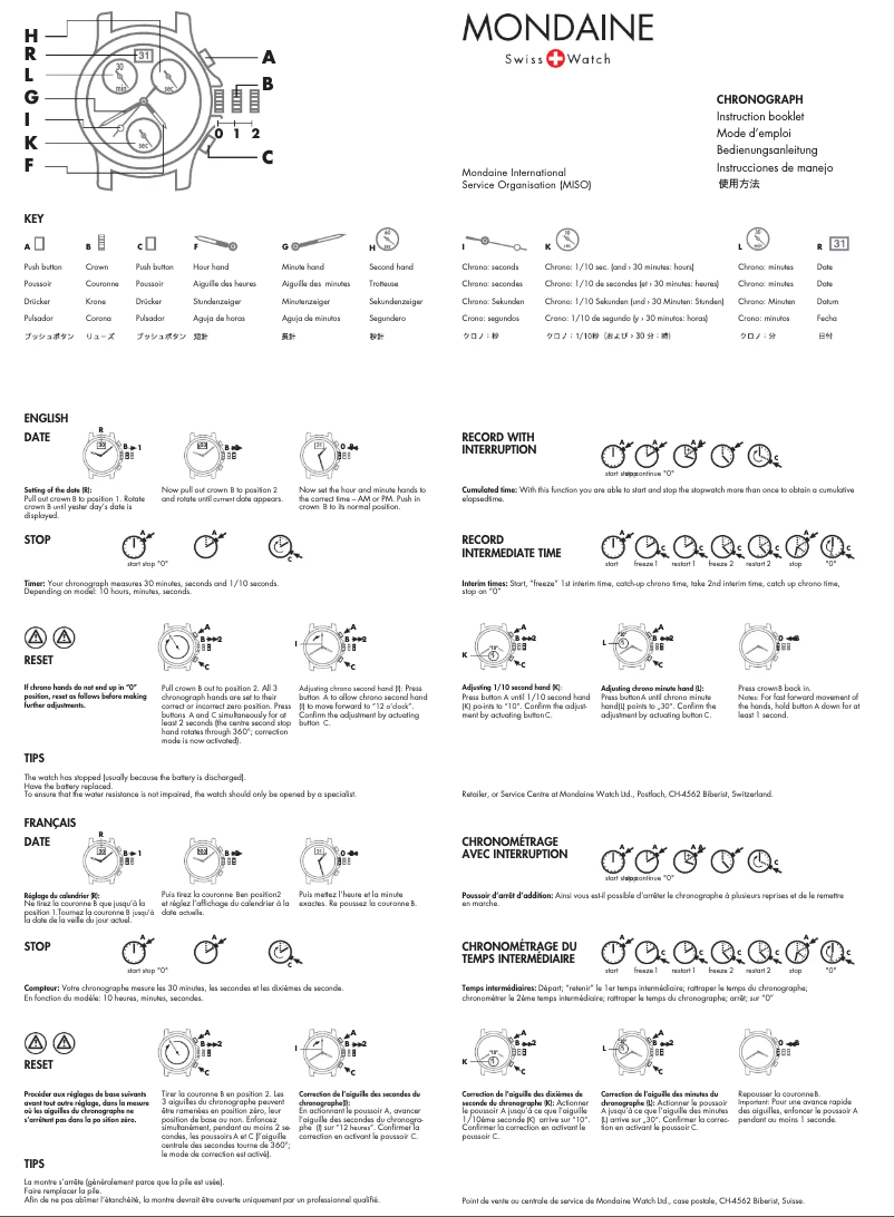 Página 1 del manual Manual de usuario Mondaine Evo Chronograph GGM.D027