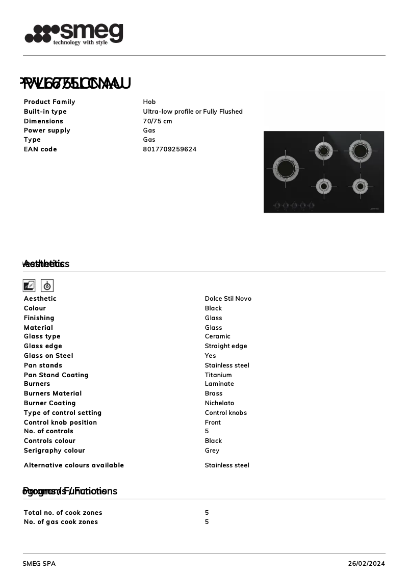 Page n°1 - Fiche technique Smeg PVL675LCNAU