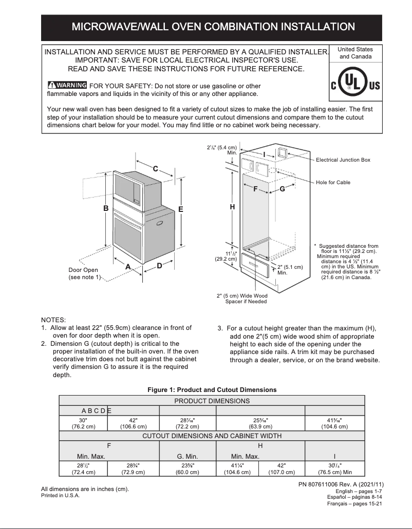 Page 1 de la notice Guide d'installation Frigidaire FCWM3027AD