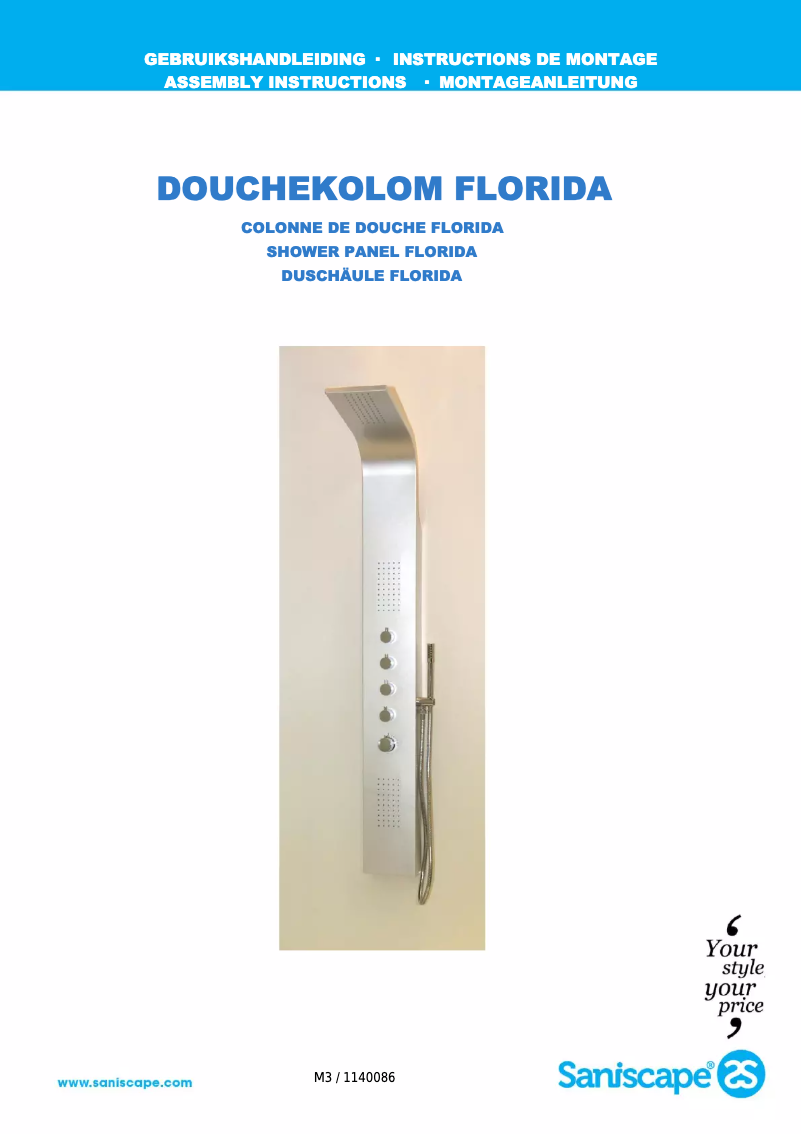 Page 1 de la notice Manuel utilisateur Saniscape Florida