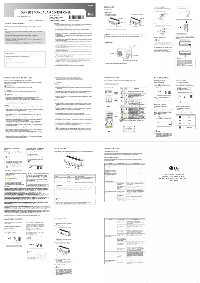 Page 1 de la notice Manuel utilisateur LG T09NWA