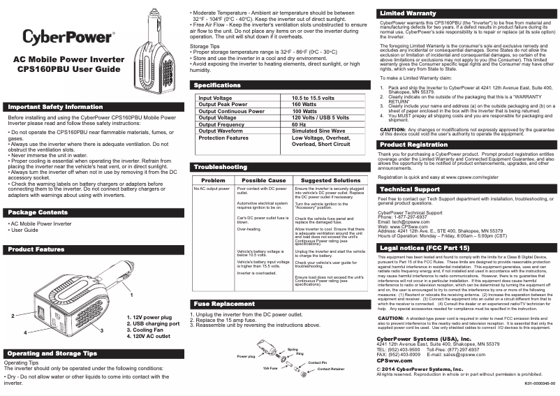 Page 1 de la notice Manuel utilisateur CyberPower CPS160PBU