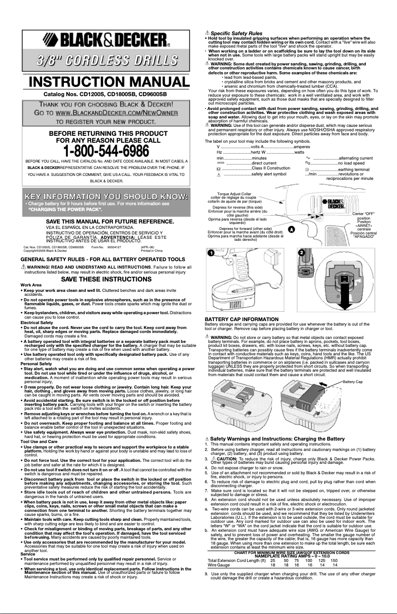 Page 1 de la notice Manuel utilisateur Black & Decker CD1800