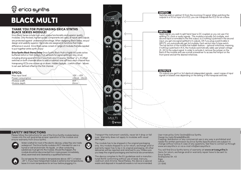 Image de la première page du manuel de l'appareil Black Mult