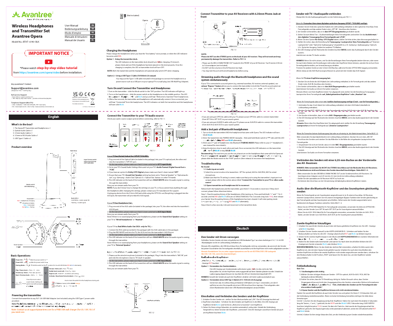 Page 1 de la notice Manuel utilisateur Avantree Opera