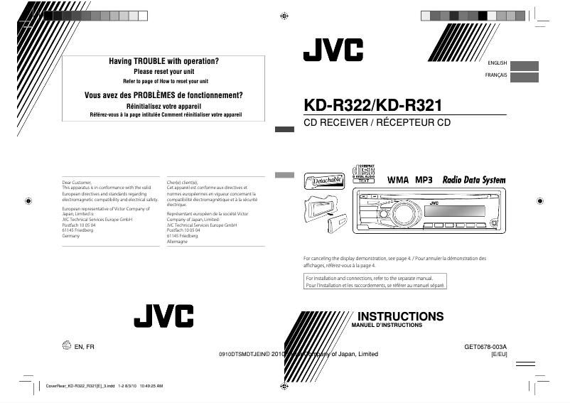 Page n°1 - Manuel utilisateur JVC KD-R322E
