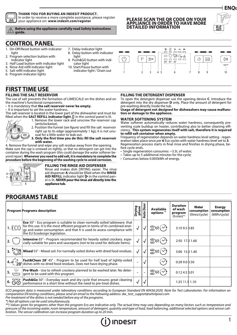 Página 1 del manual Guía de inicio rápido Indesit I3B L634 X