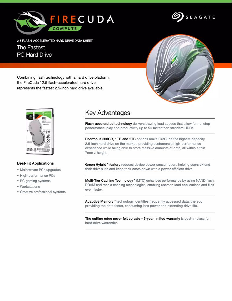 Page 1 de la notice Fiche technique Seagate FireCuda