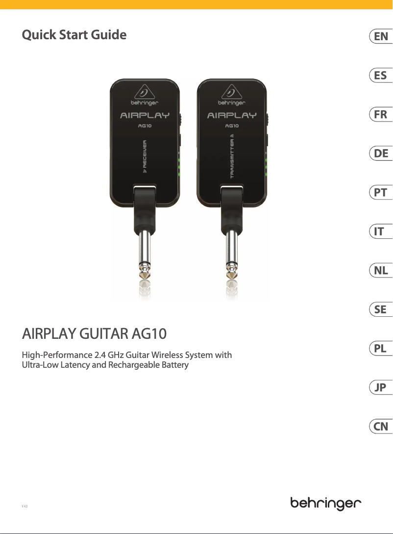 Page n°1 - Guide de démarrage rapide Behringer Airplay Guitar ULG10